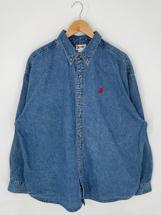 00’ DISNEY MICKEY Size XL Vintage Denim Botton-down Shirts/ K8857