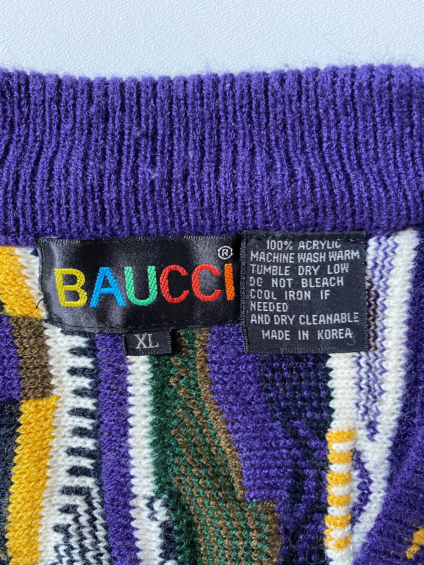 Vintage 3D COOGI- Style Size XL Button Down Knit Sweater Vest / A9876