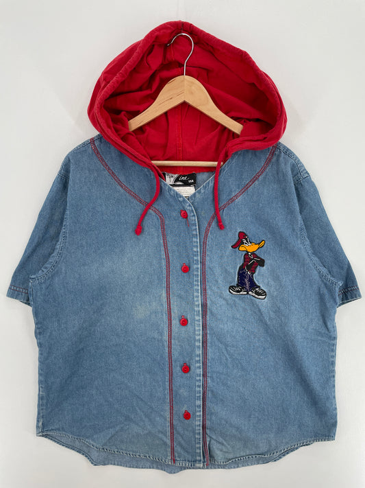 1992 LOONEY TUNES DAFFY DUCK Size Approx.XL Vintage Button down T-shirt / A4192