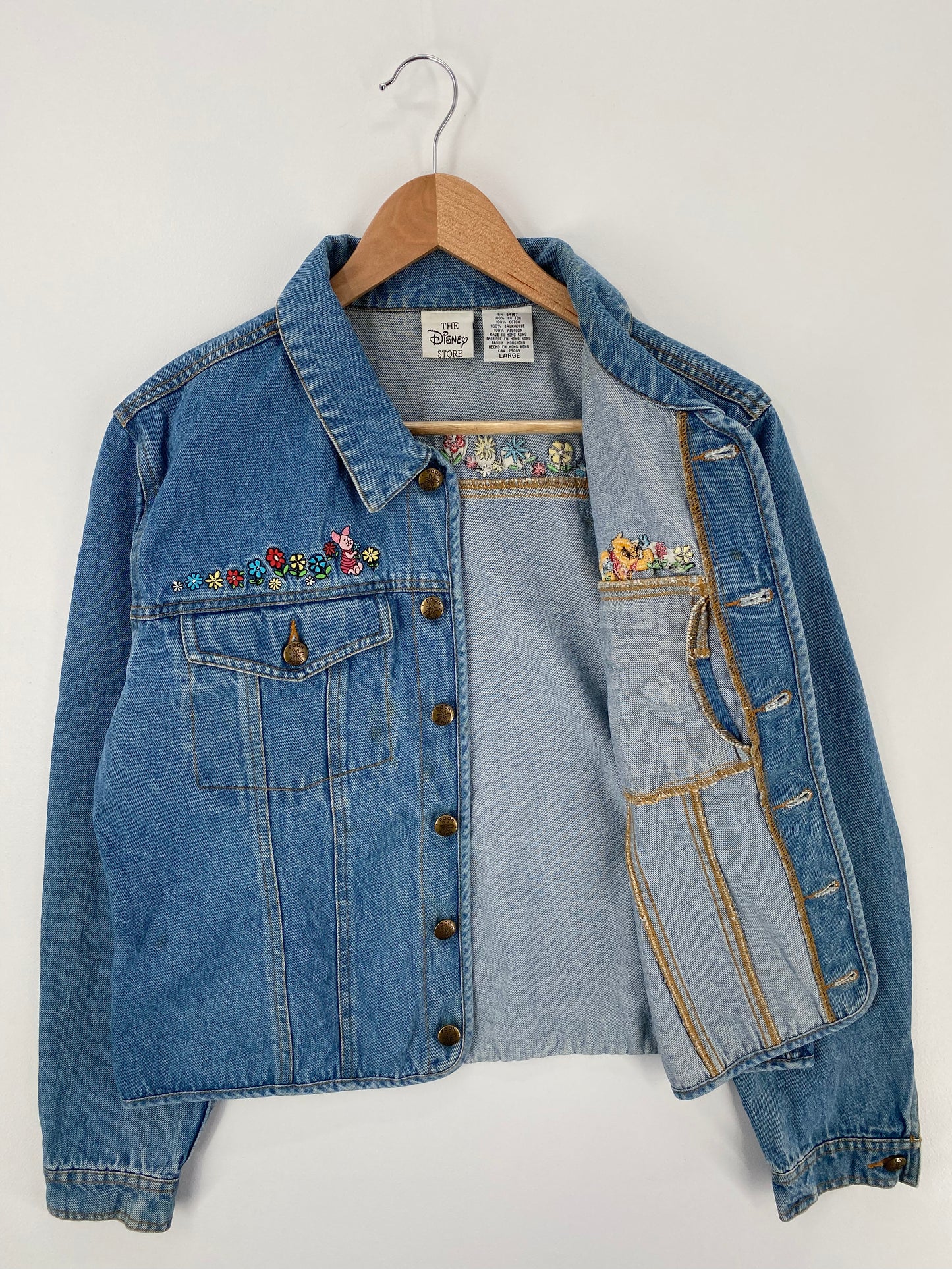 00’ DISNEY POOH AND PIGLET Size Ladies L Denim Jacket / A982