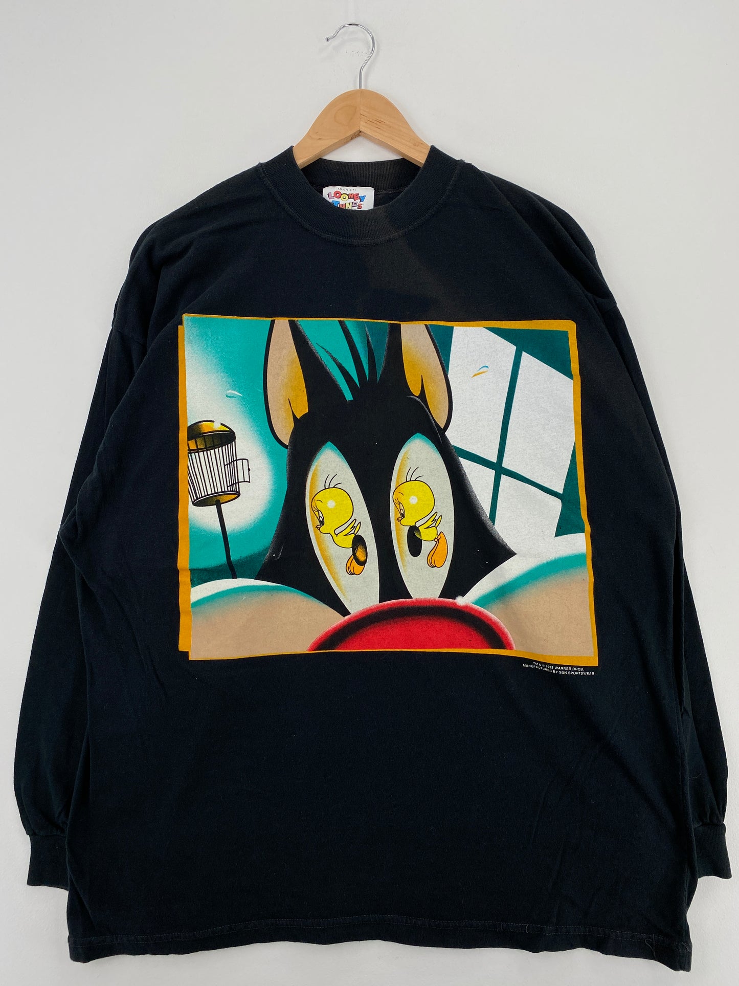 1995 LOONEY TUNES SYLVESTER & TWEETY Size L Vintage Long Sleeve T-Shirt / A4237