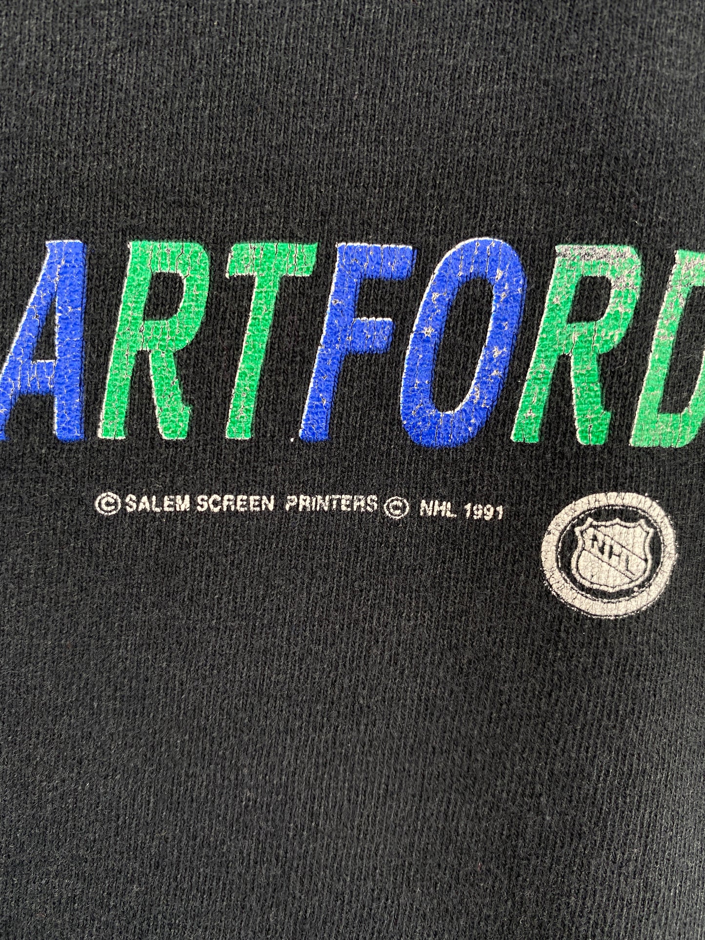1991 SALEM HARTFORD WHALERS (No tag) Approx. Size XL Vintage NHL T-Shirt / A4990