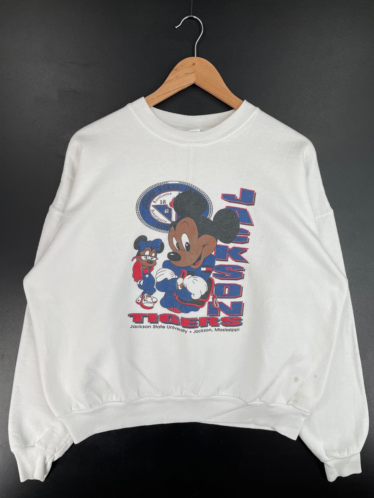 .90's JACKSON TIGERS x DISNEY MICKEY NINNIE Size XL Vintage College Sweat-shirt / E4806S