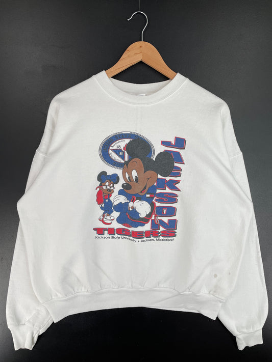 .90's JACKSON TIGERS x DISNEY MICKEY NINNIE Size XL Vintage College Sweat-shirt / E4806S