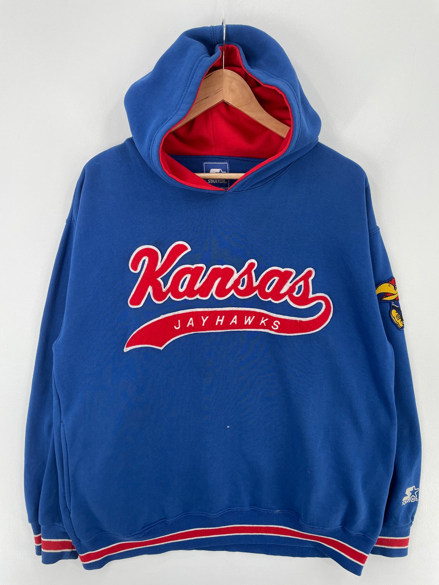 90’s STARTER x KANSAS JAYHAWKS Size L NFL Hoodie Sweat-shirt / A9853