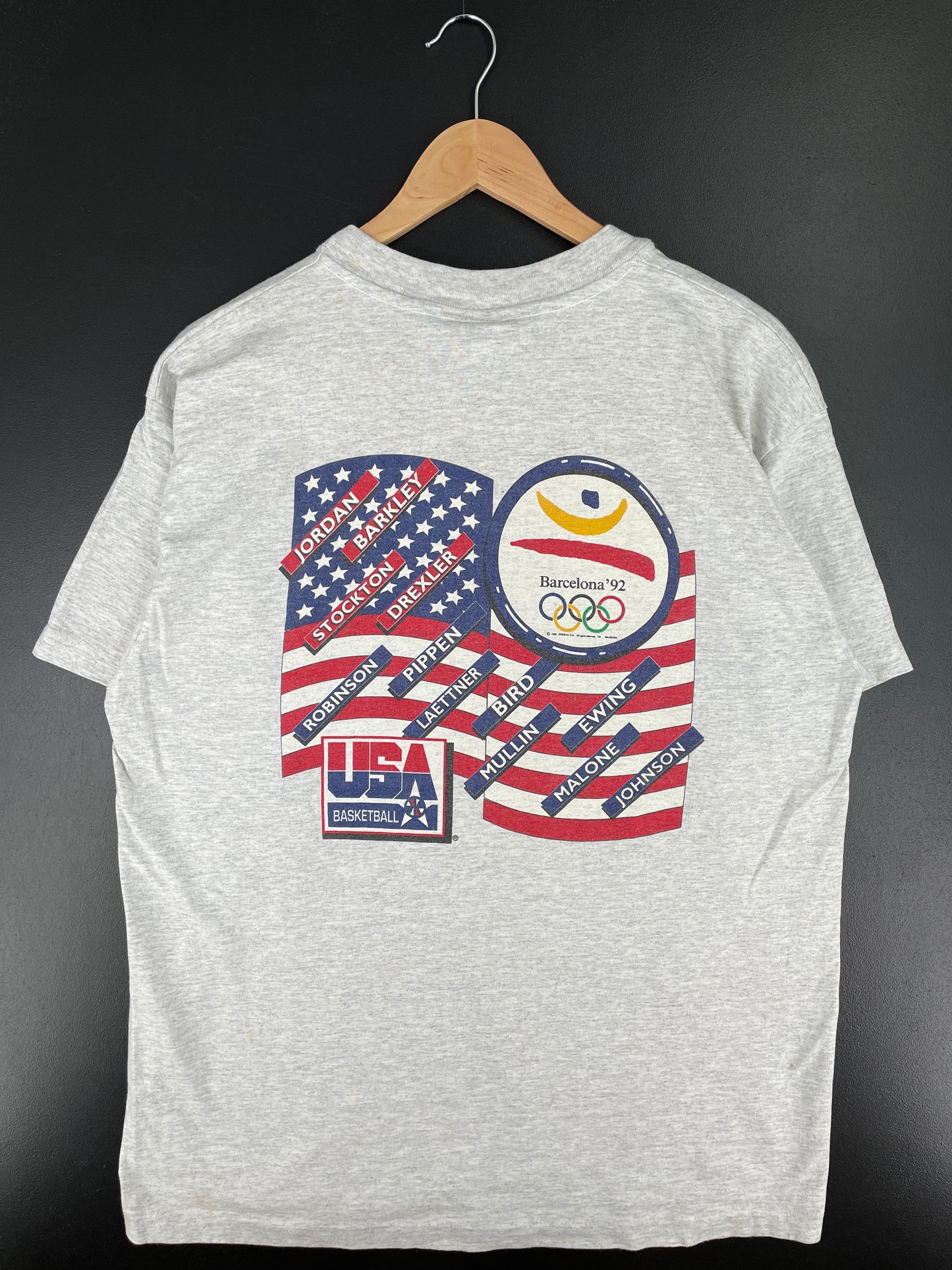 1992 SALEM x OLYMPIC CHAMPION DREAM Made in USA Size XL Vintage NBA T-Shirt / A4484