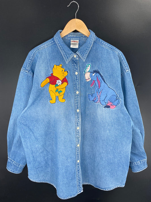 00' WINNIE THE POOH Size XXL Vintage Button Down Denim Shirt / K9941