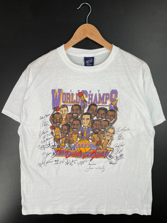 1987 LOS ANGELES LAKERS Made in USA Size XL Vintage NBA T-Shirt / A9290