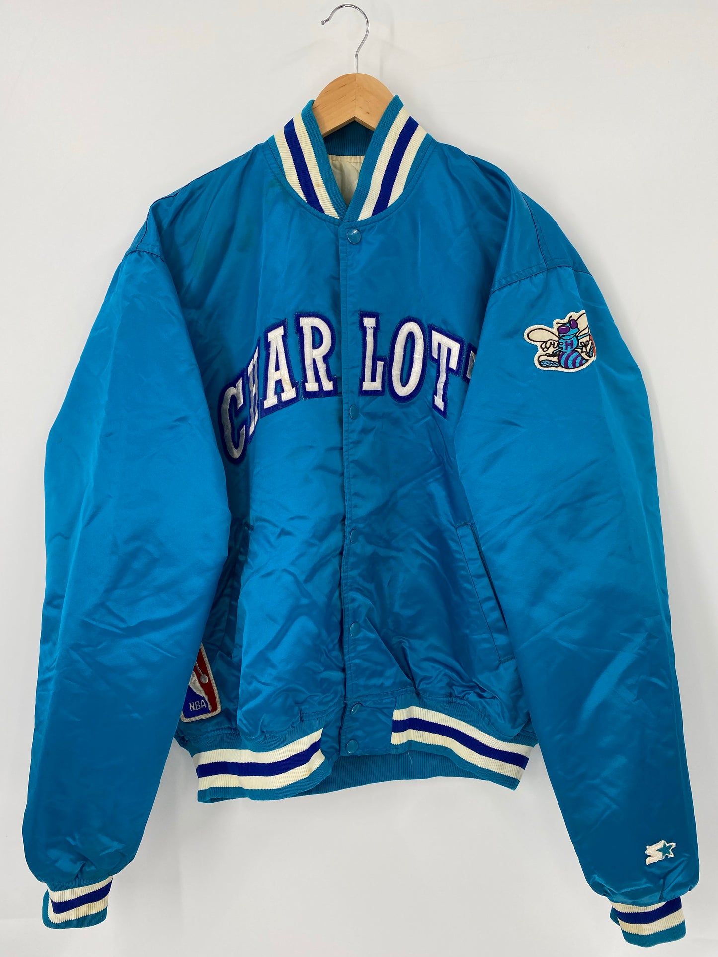 90’s STARTER x CHARLOTTE HORNETS Made in USA Size XL Vintage Button Up Nylon Jacket  / K4837