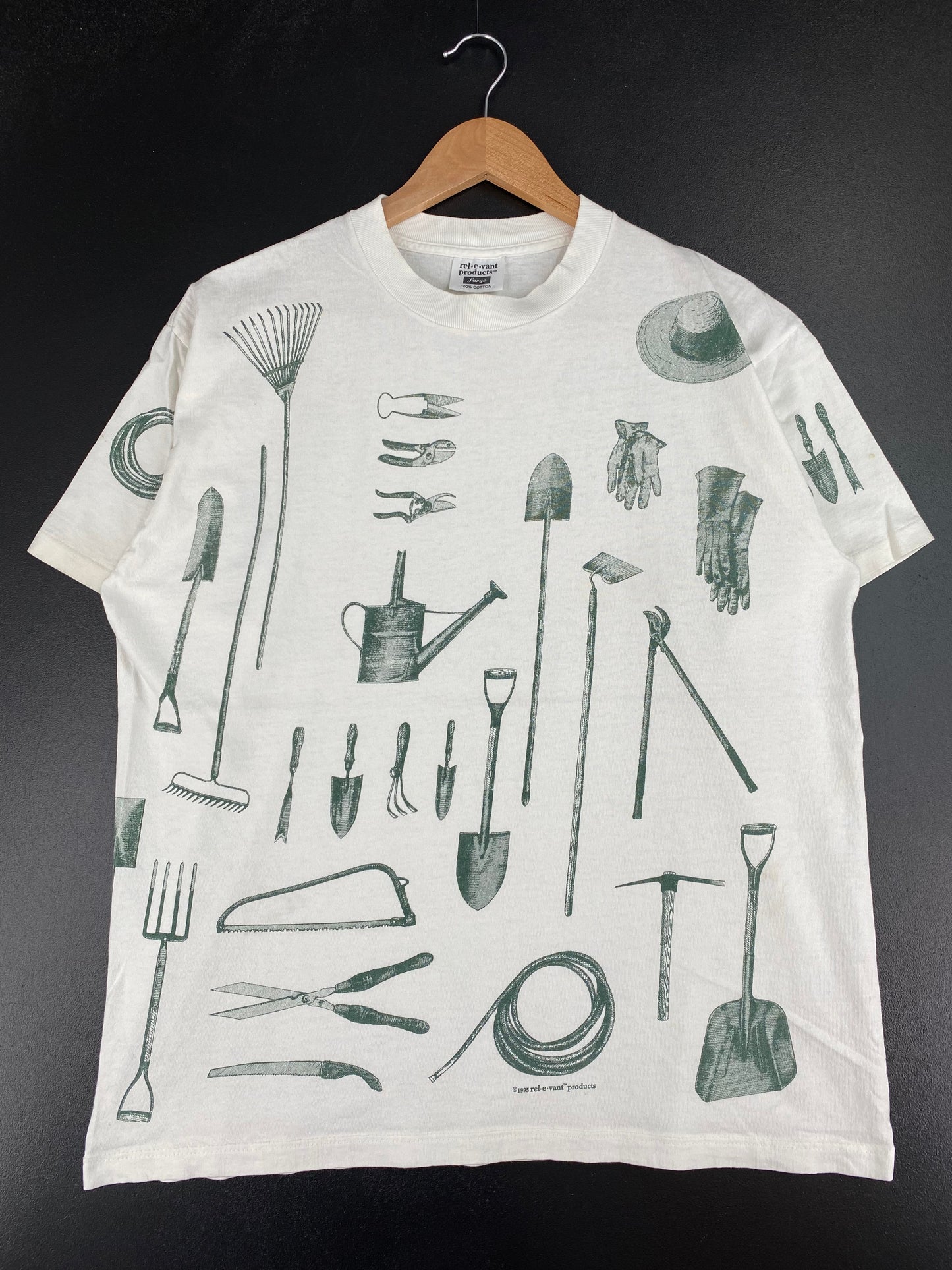 1995 RELEVANT PRODUCTS GARDENING TOOLS Made in USA Size L Vintage T-Shirt / E6308T