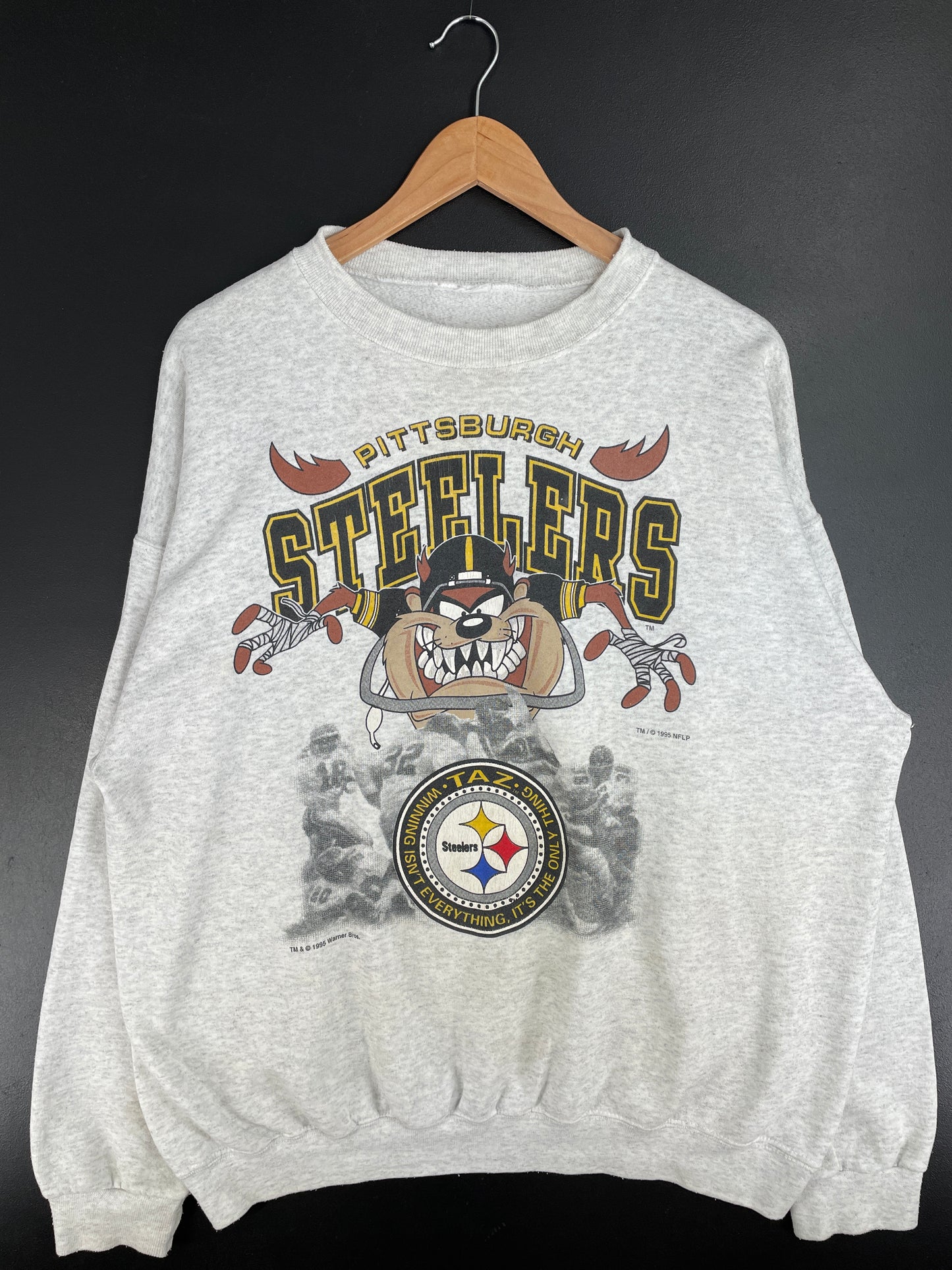 1995 PITTSBURGH STEELERS x LOONEY TUNES TAZ Size Approx.XL Vintage NFL Sweat-Shirt / E1568S