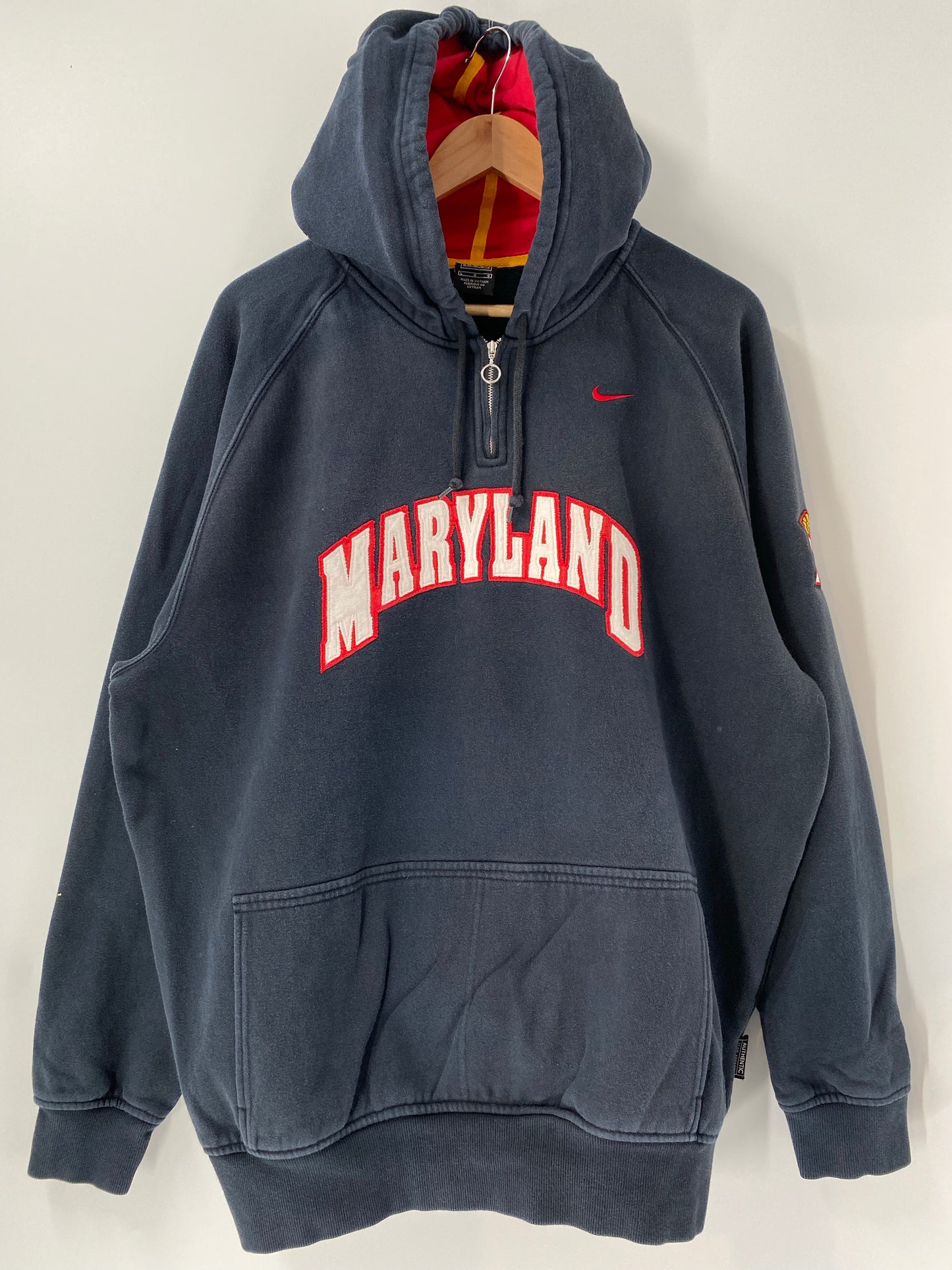00' NIKE MARYLAND Size L Vintage Half-zip Hoodie Sweat-Shirt / K4819