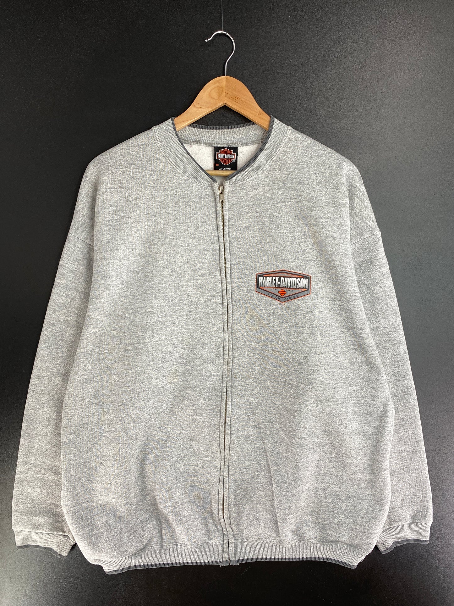 90’s HARLEY DAVIDSON Made in USA Size XXL Vintage Zip Up Sweat-Shirt / E734