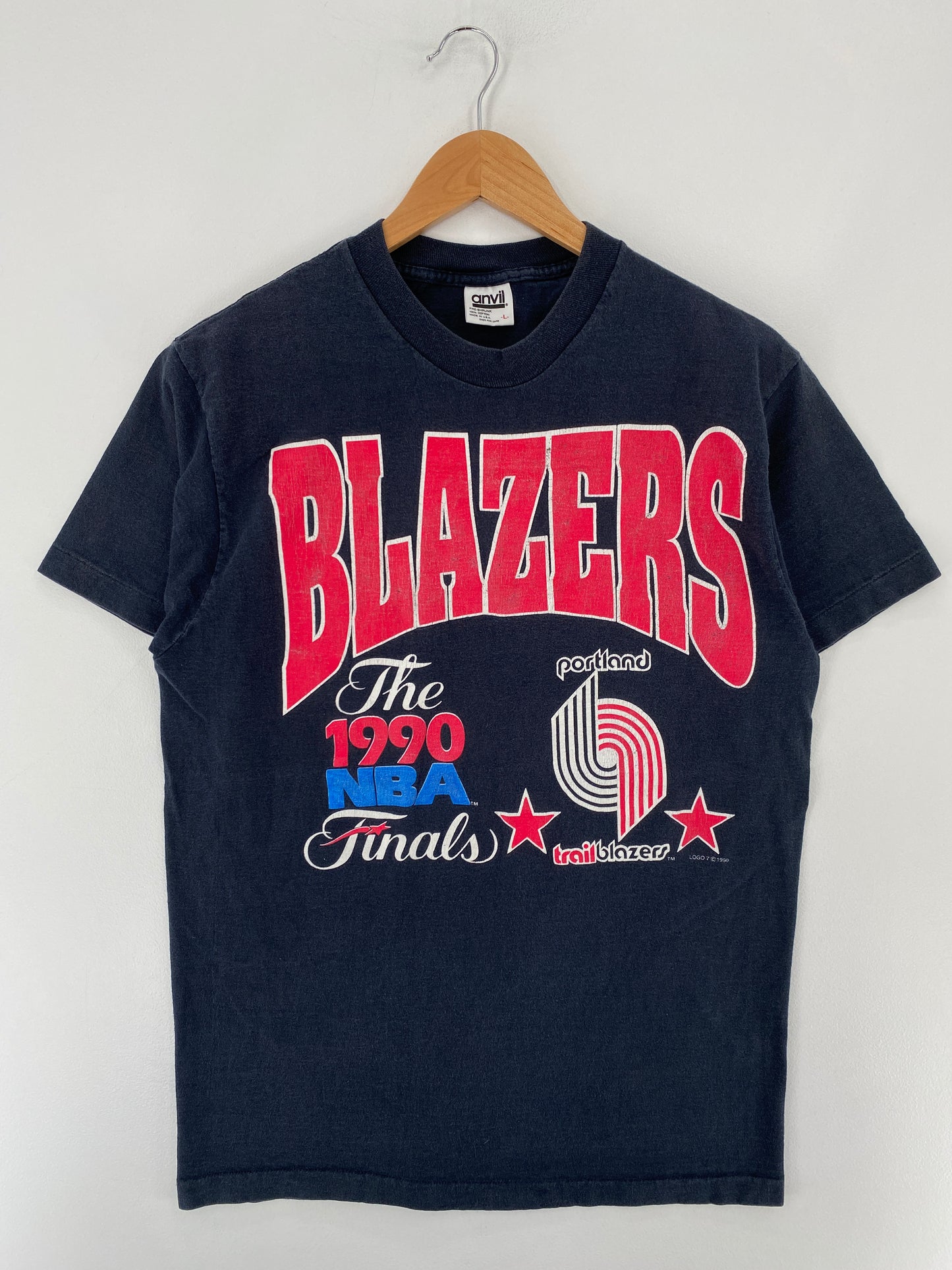 .1990 PORTLAND BLAZERS Made in USA Size L Vintage NBA T-Shirt / E6089T