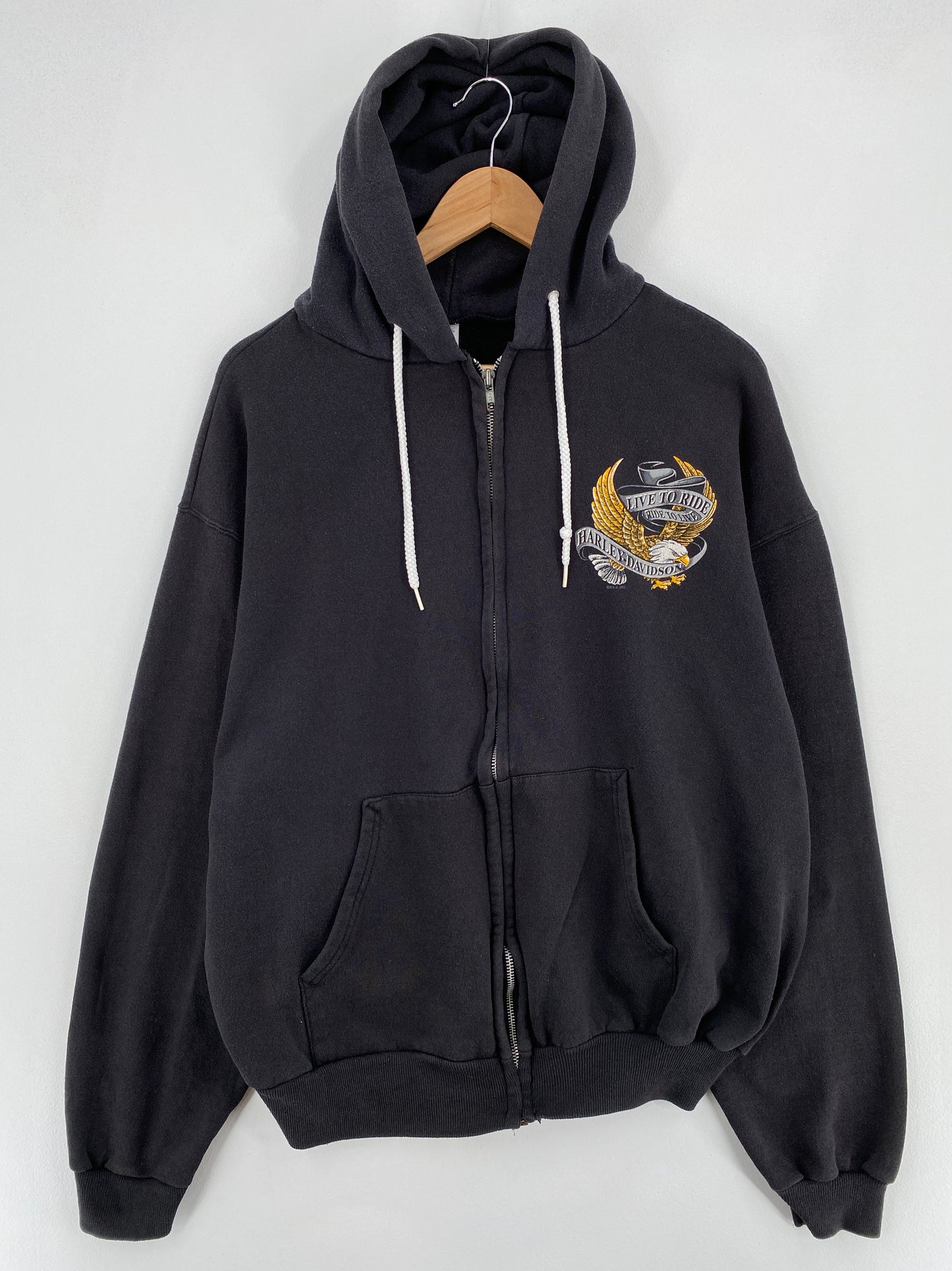 1990 HARLEY DAVIDSON Size XL Vintage Zip Up Hoodie Sweat-Shirt / E1041