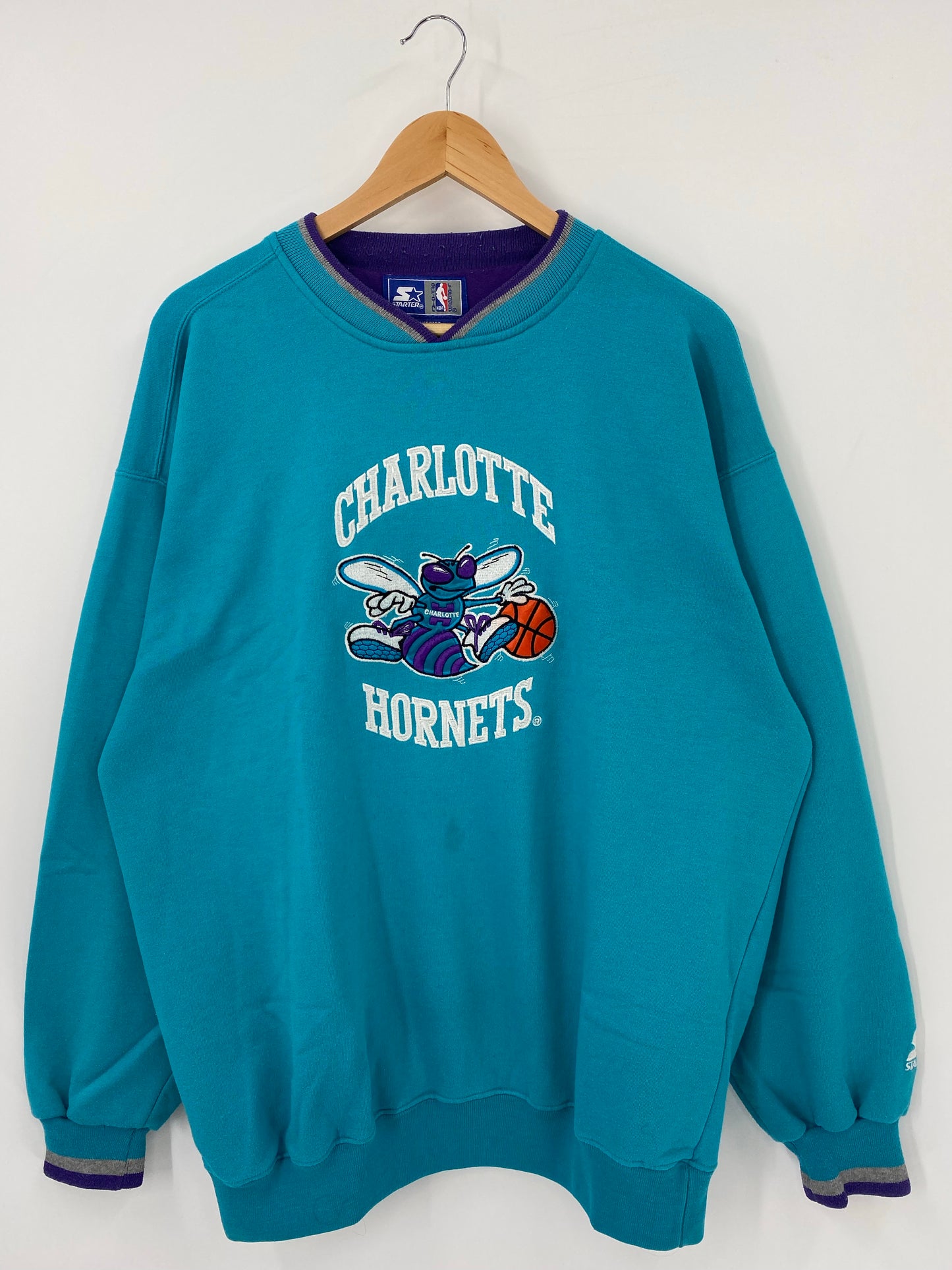 90’s STARTER x CHARLOTTE HORNET Size XL Vintage NBA Sweat shirt / K4879