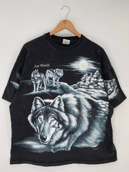 1994 WOLF NATURE All Over Print Made in USA Size XXL Vintage T-Shirt / A7793