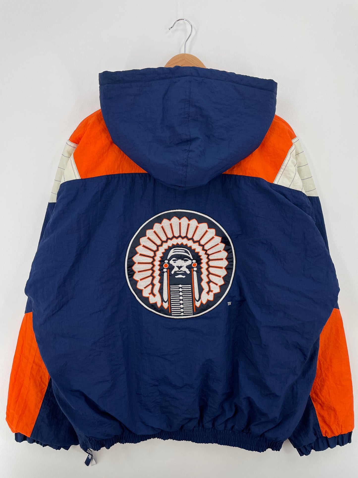 90’s STARTER x ILLINOIS CHIEF ILLINIWEK UNIVERSITY Size XL College Padded Nylon Jacket / A8273