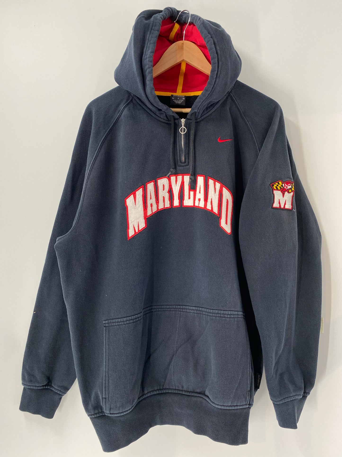 00' NIKE MARYLAND Size L Vintage Half-zip Hoodie Sweat-Shirt / K4819