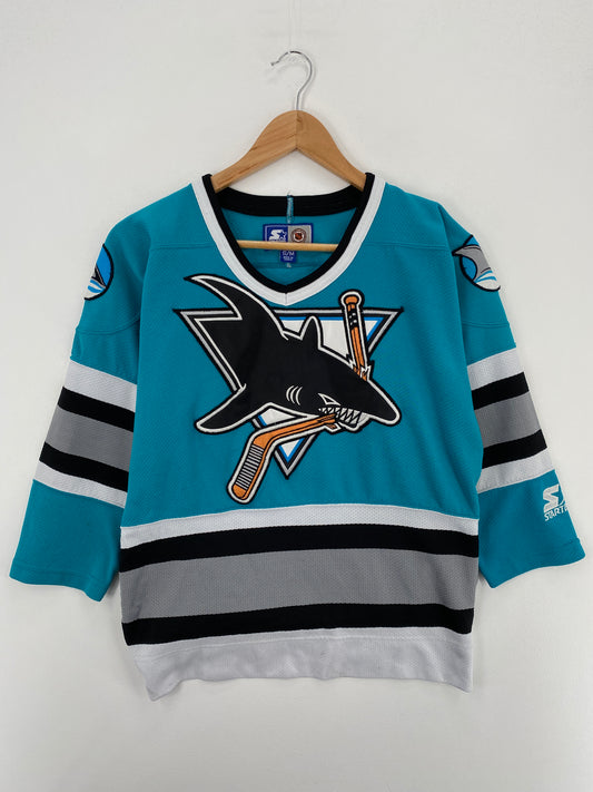 90’s STARTER x SAN JOSE SHARKS Size S/M Vintage NHL Hockey Game Shirt / A6154