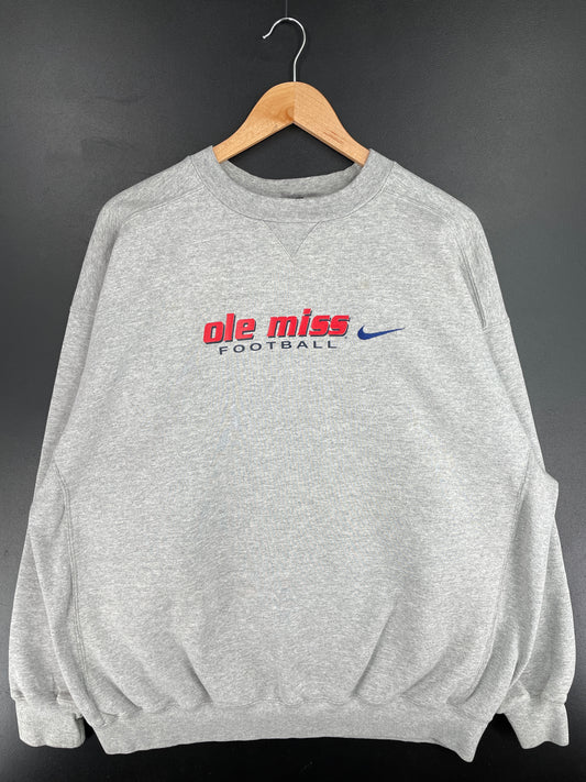 00’ NIKE x OLE MISS FOOTBALL Size XL Vintage College Sweat-shirt / E3540S