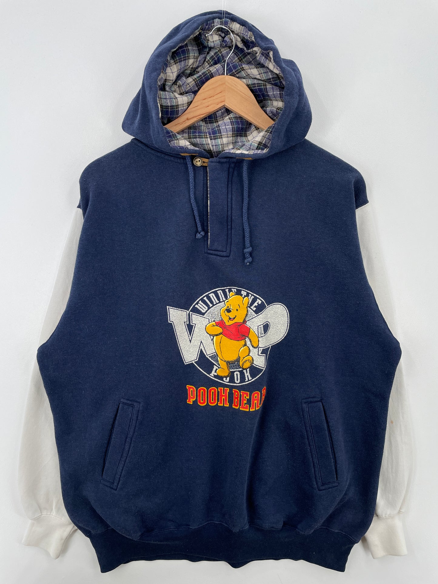 00' DISNEY WINNIE THE POOH Size XL Vintage Hoodie Half Zip-up Sweat-shirt / A6827