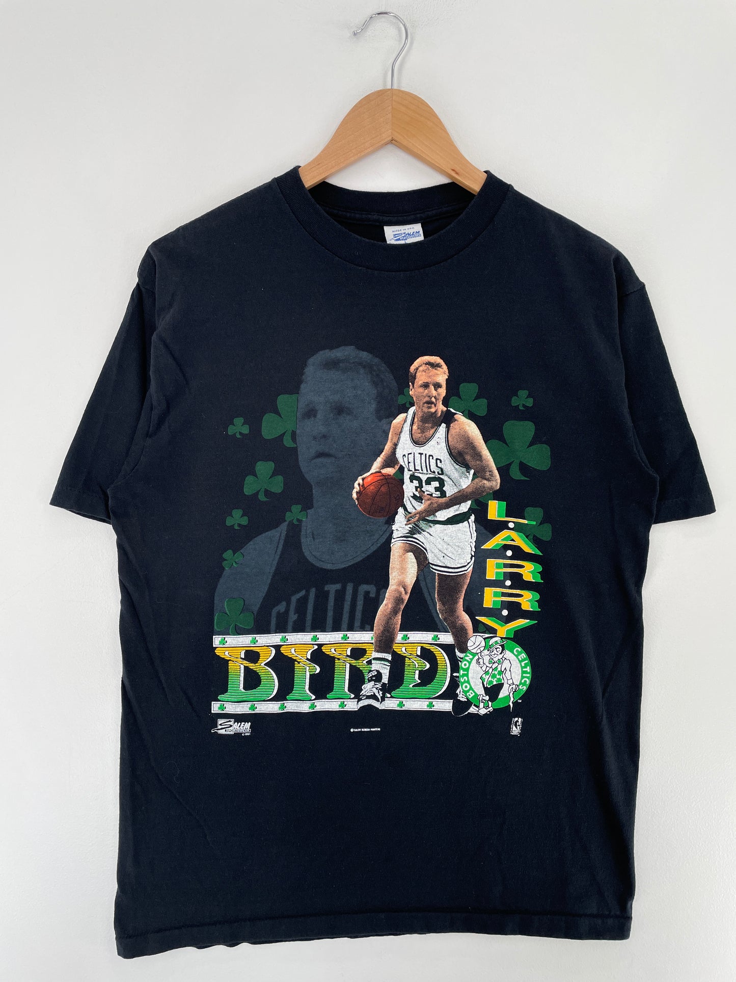 1991 SALEM x BOSTON CELTICS LARRY BIRD Made in USA Size L Vintage NBA T-Shirt / E5516T