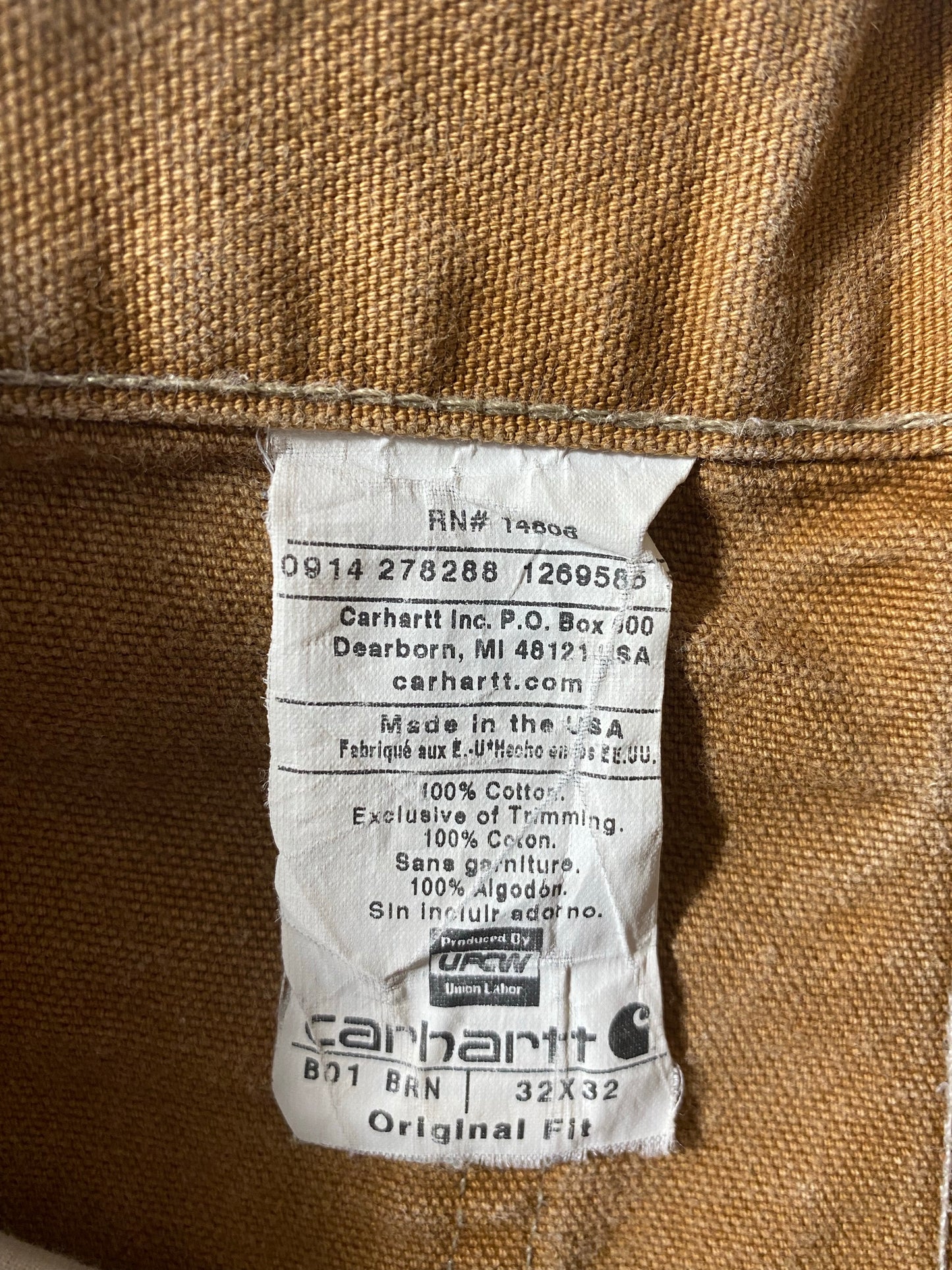 90's CARHARTT Made in USA Size 32x32 Vintage Double Knee Duck Pants / K9455