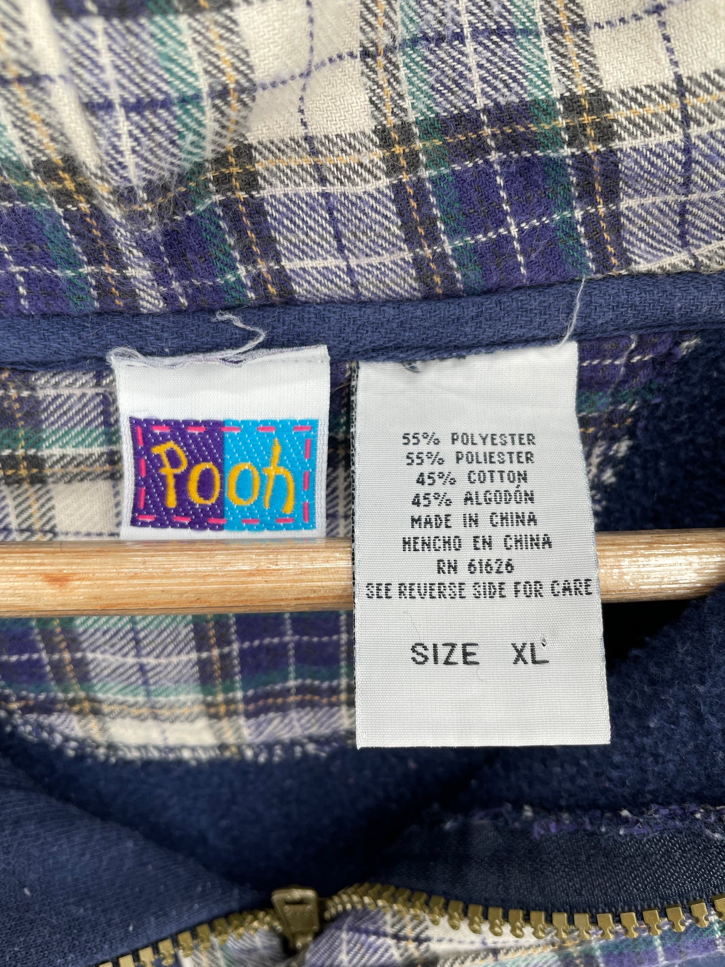 00' DISNEY WINNIE THE POOH Size XL Vintage Hoodie Half Zip-up Sweat-shirt / A6827
