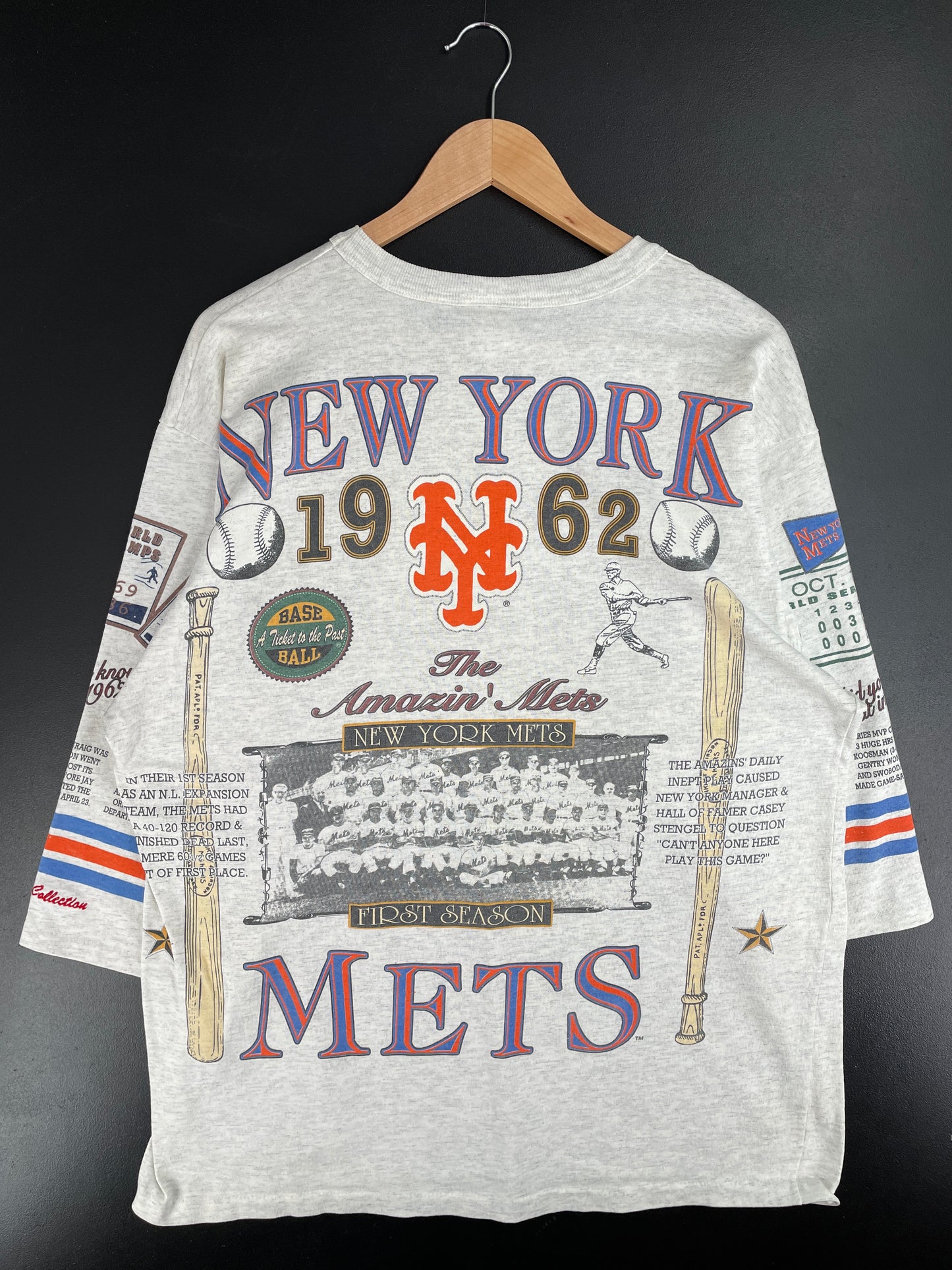 1993 NEW YORK METS Made in USA Size L Vintage MLB T-Shirt / E2883T