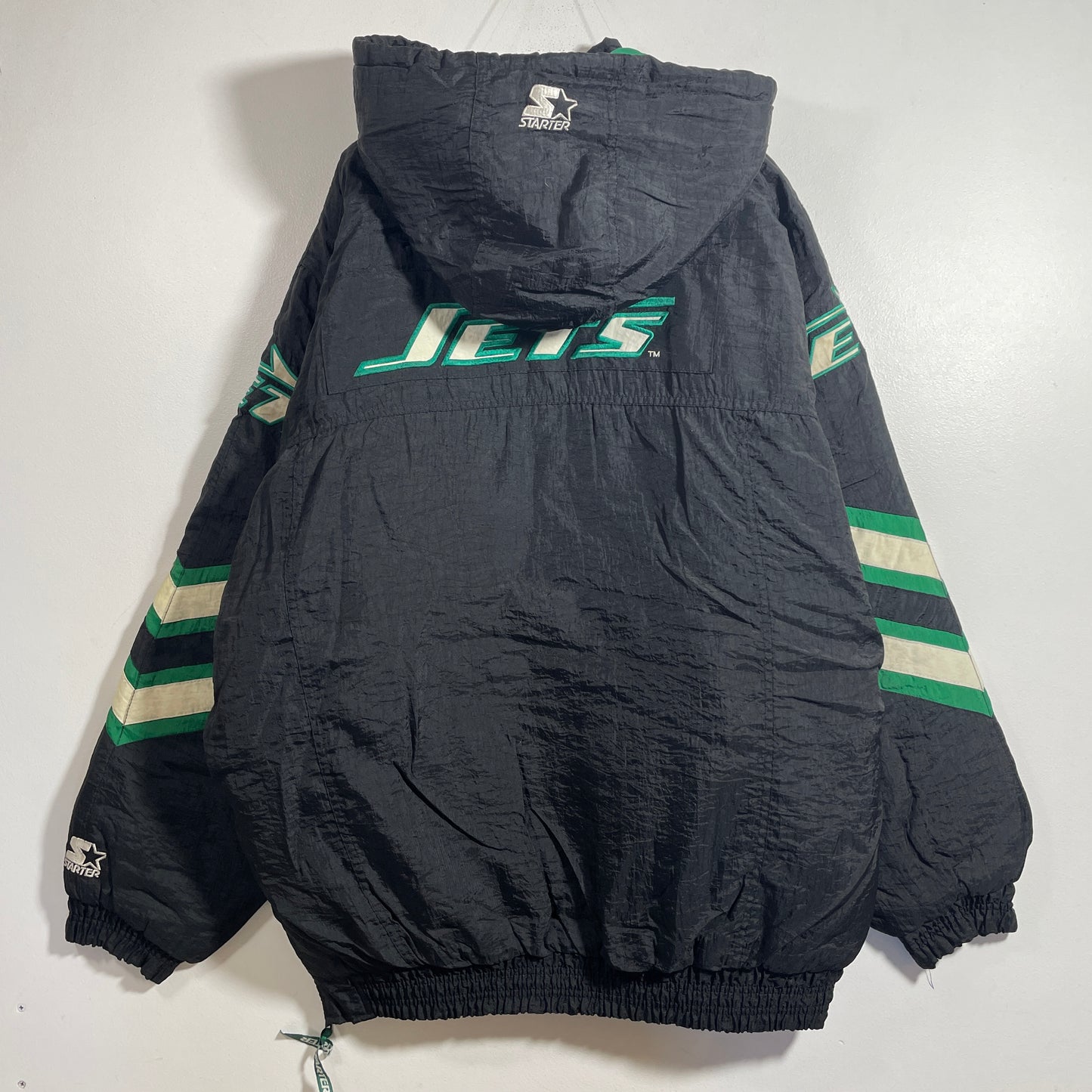 (L) 90's STARTER x NEW YORK JETS Vintage NFL Padded Nylon Jacket / A1369N