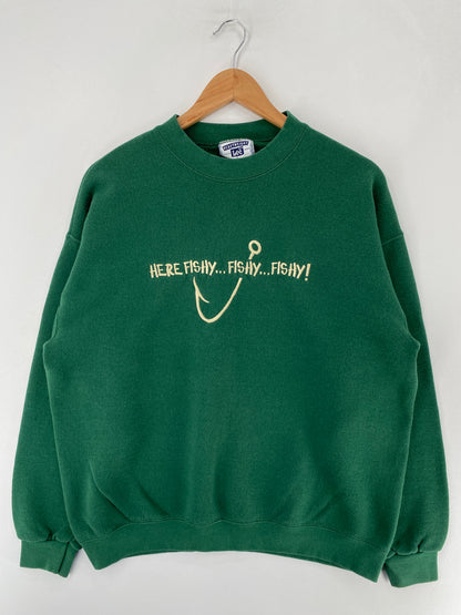 90’s "HERE FISHY..FISHY..FISHY!" Made in USA Size L Vintage Sweat-Shirt / F6512S