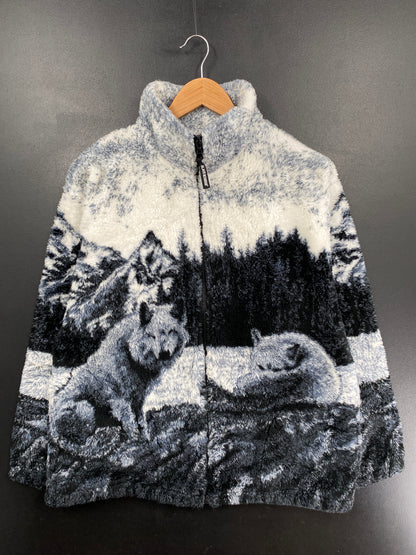90's BLACK MOUNTAIN WOLVES Made in USA Size M Vintage Fleece Jacket / G6113F