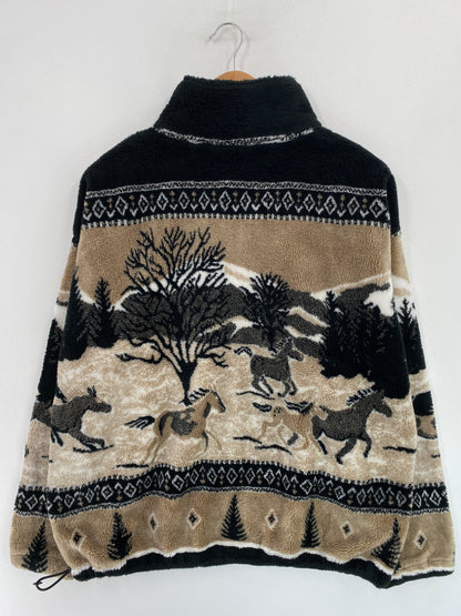 Vintage HORSES Size No Tag (Approx.XL) Fleece Jacket / G4202F