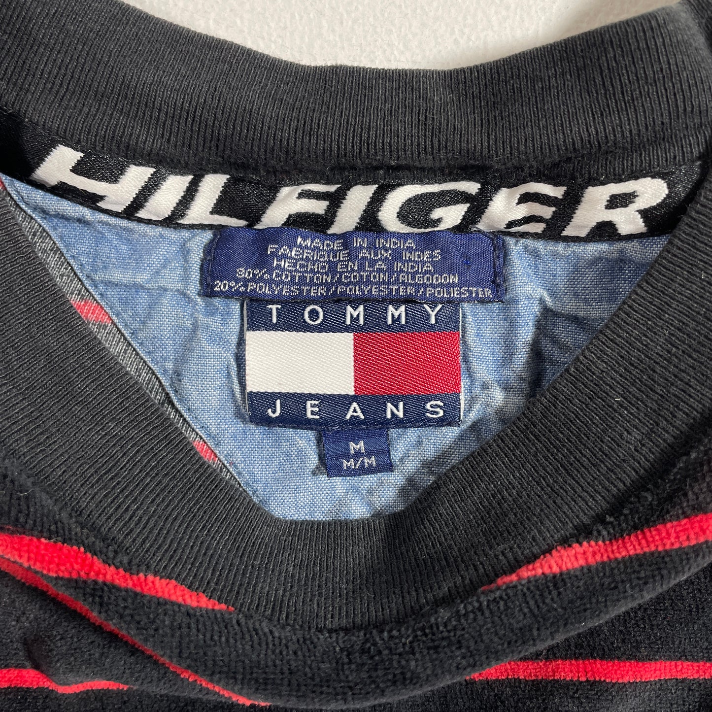 (M) 90’s TOMMY JEANS Striped Velour Long Sleeve T-shirt / A1325T