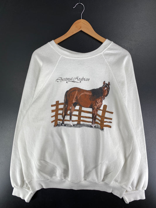 90's CHESTNUT ARABIAN HORSE Made in USA Size XXL Vintage Animal Sweat-Shirt / F6257S