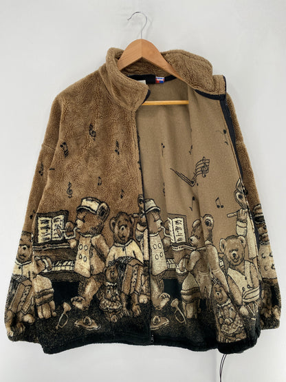 90's BEAR MARCHING BAND Size L Vintage Zip Up Fleece Jacket / F6567F