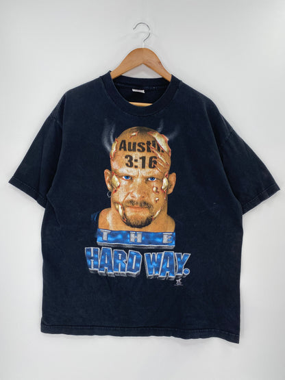 1998 Austin 3:16 THE HARD WAY Size XL Vintage WWF T-shirt / E6917T