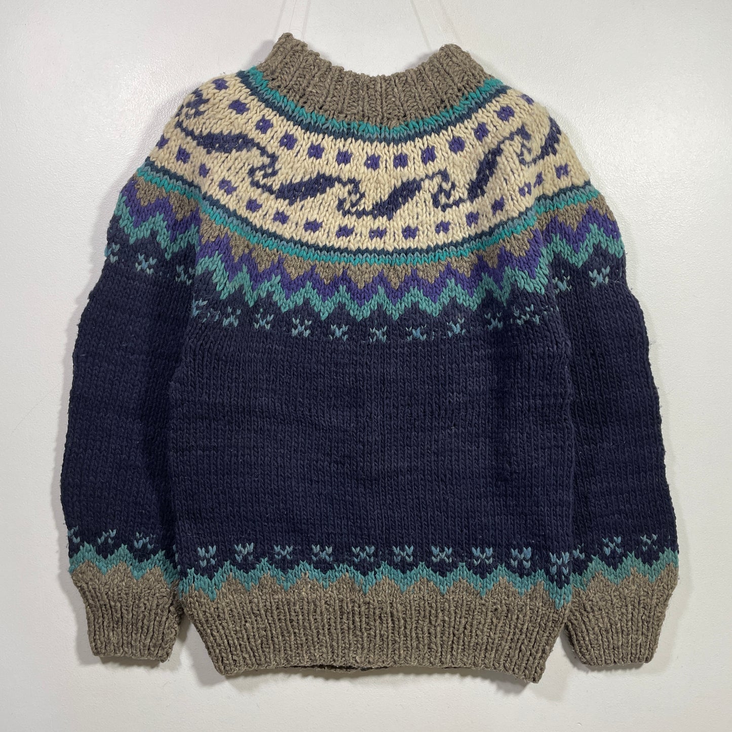 (Ladies. L) Vintage NUCA HUASI ECUADOR Hand Knit Wool Sweater / A1062K