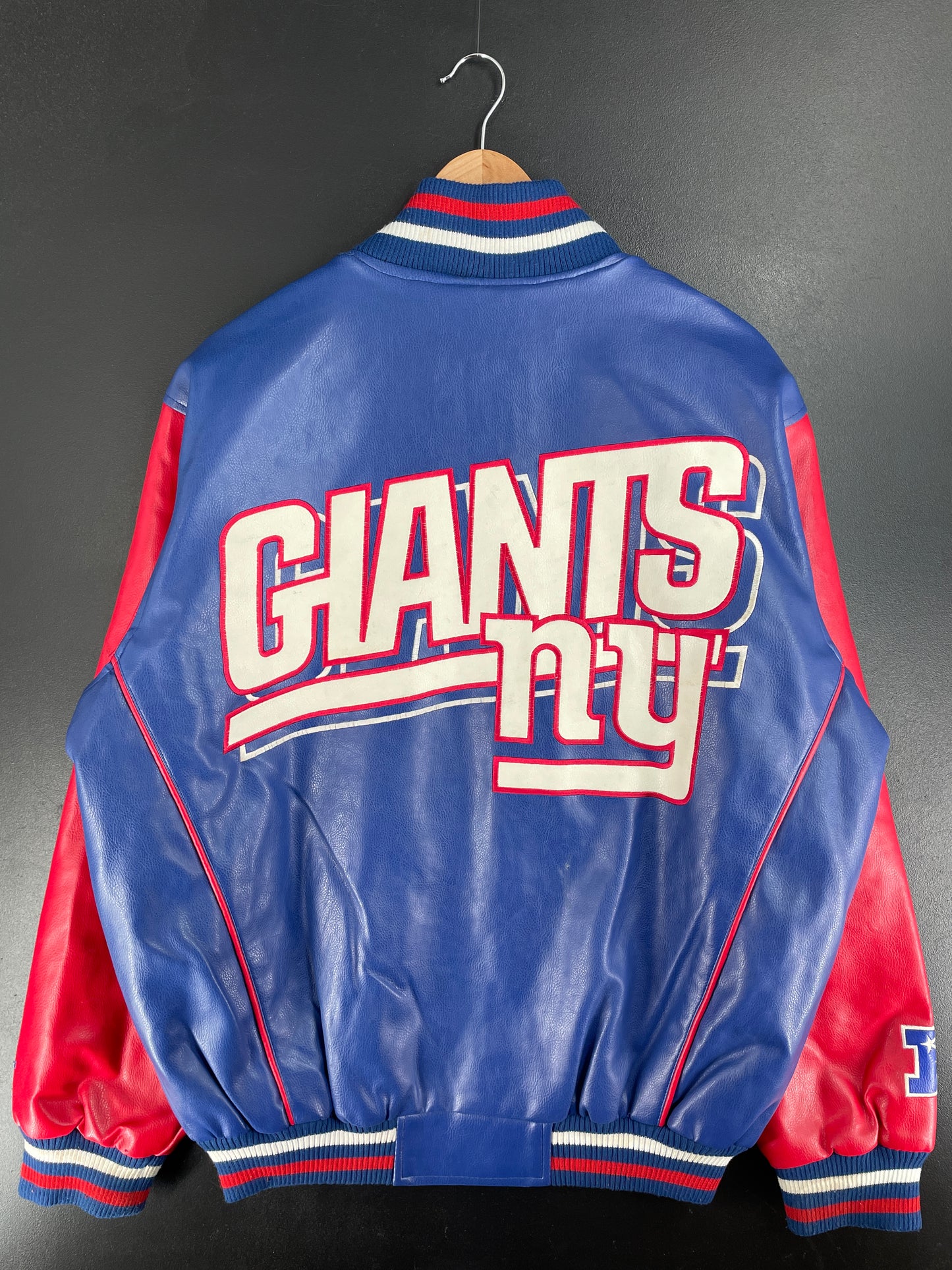 Vintage NEW YORK GIANTS Size L NFL Faux Leather Jacket / G5023J