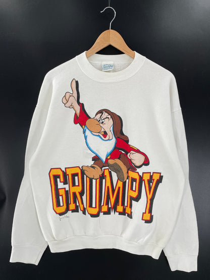 90’s DISNEY SEVEN DWARFS GRUMPY Made in USA Size (Approx.XL) Vintage Sweat-shirt / F1654S
