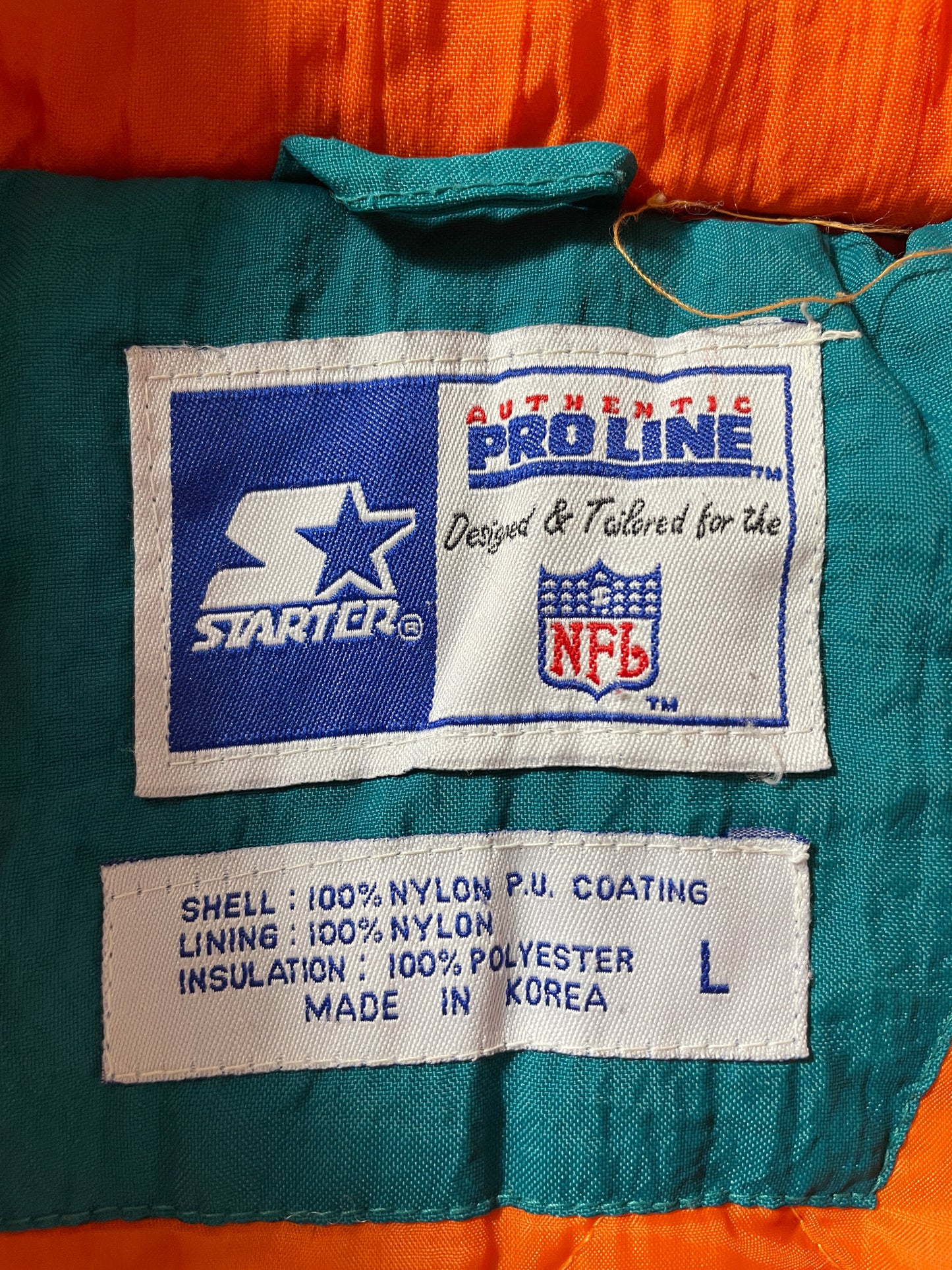 .90's STARTER x MIAMI DOLPHINS Size L Vintage NFL Padded Nylon Jacket / F3333N