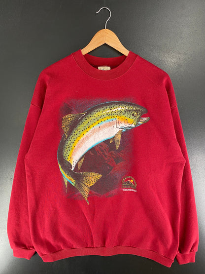 90's TROUT Made in USA Size XL Vintage Animal Sweat-Shirt / G959S