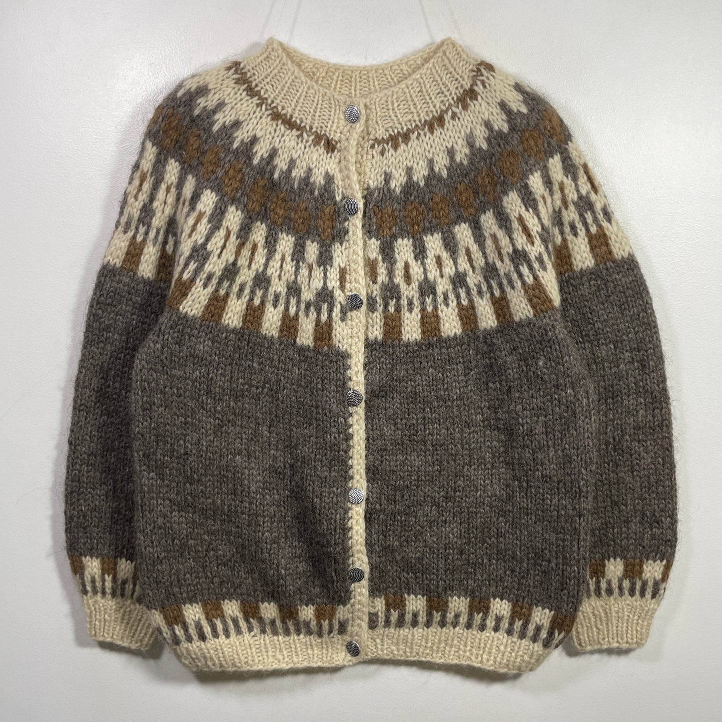 (Ladies. L) Vintage ICE LOOK Hand Knit Wool Sweater / A1059K