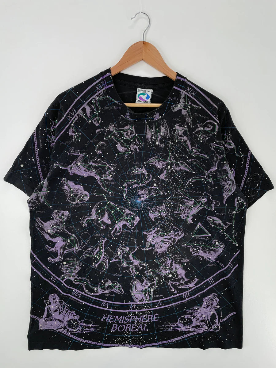 90's LIQUID BLUE CONSTELLATION All over prints Size XL T-shirts / F8517T