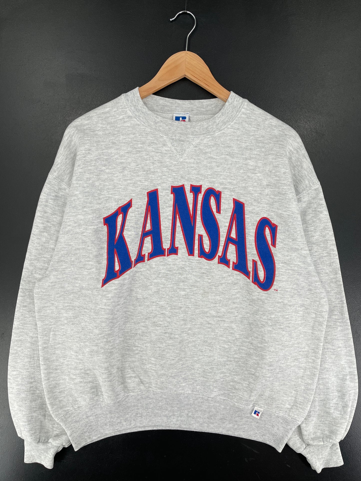 90's RUSSELL x KANSAS Made in USA Size L Vintage College Sweat-Shirt / F3327S