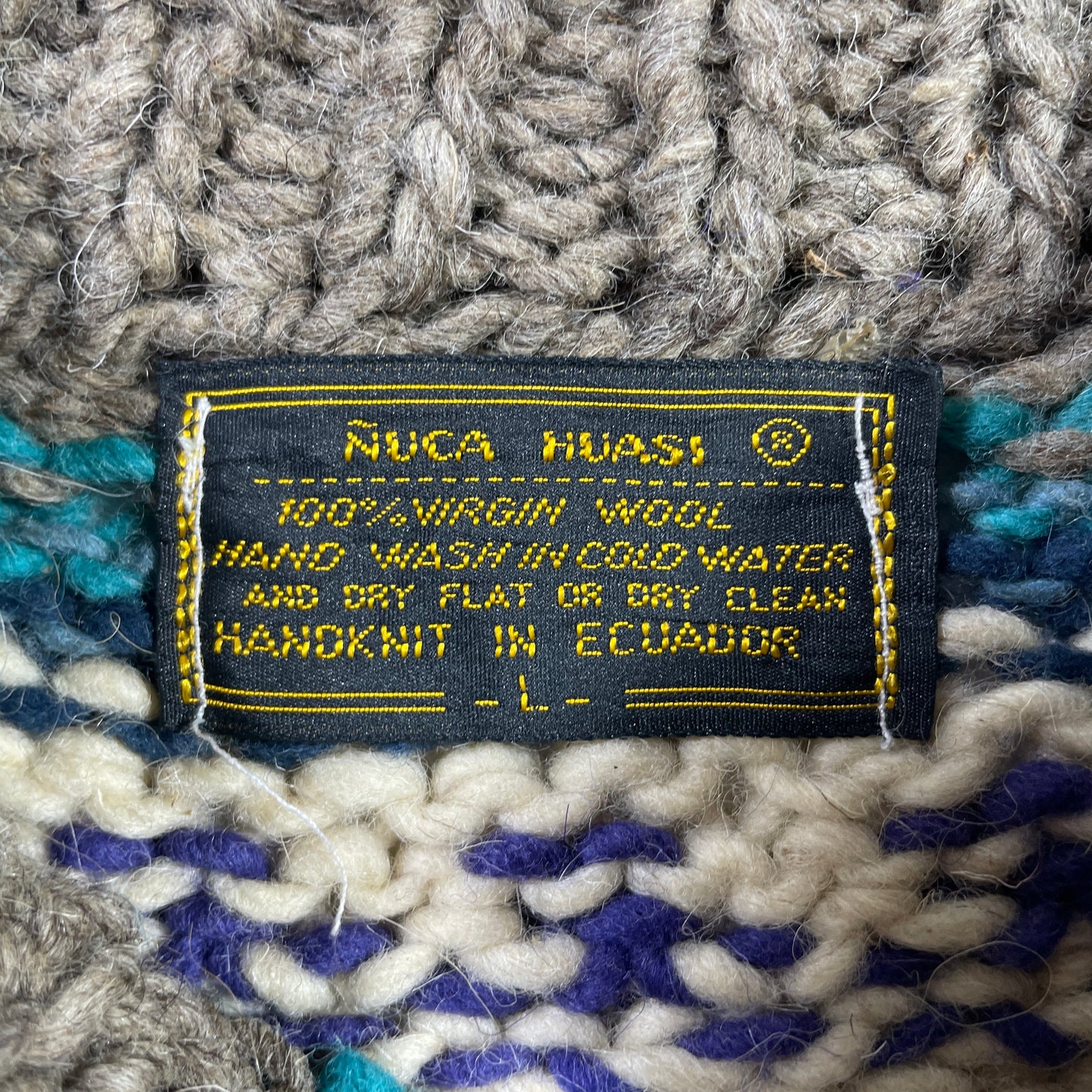 (Ladies. L) Vintage NUCA HUASI ECUADOR Hand Knit Wool Sweater / A1062K