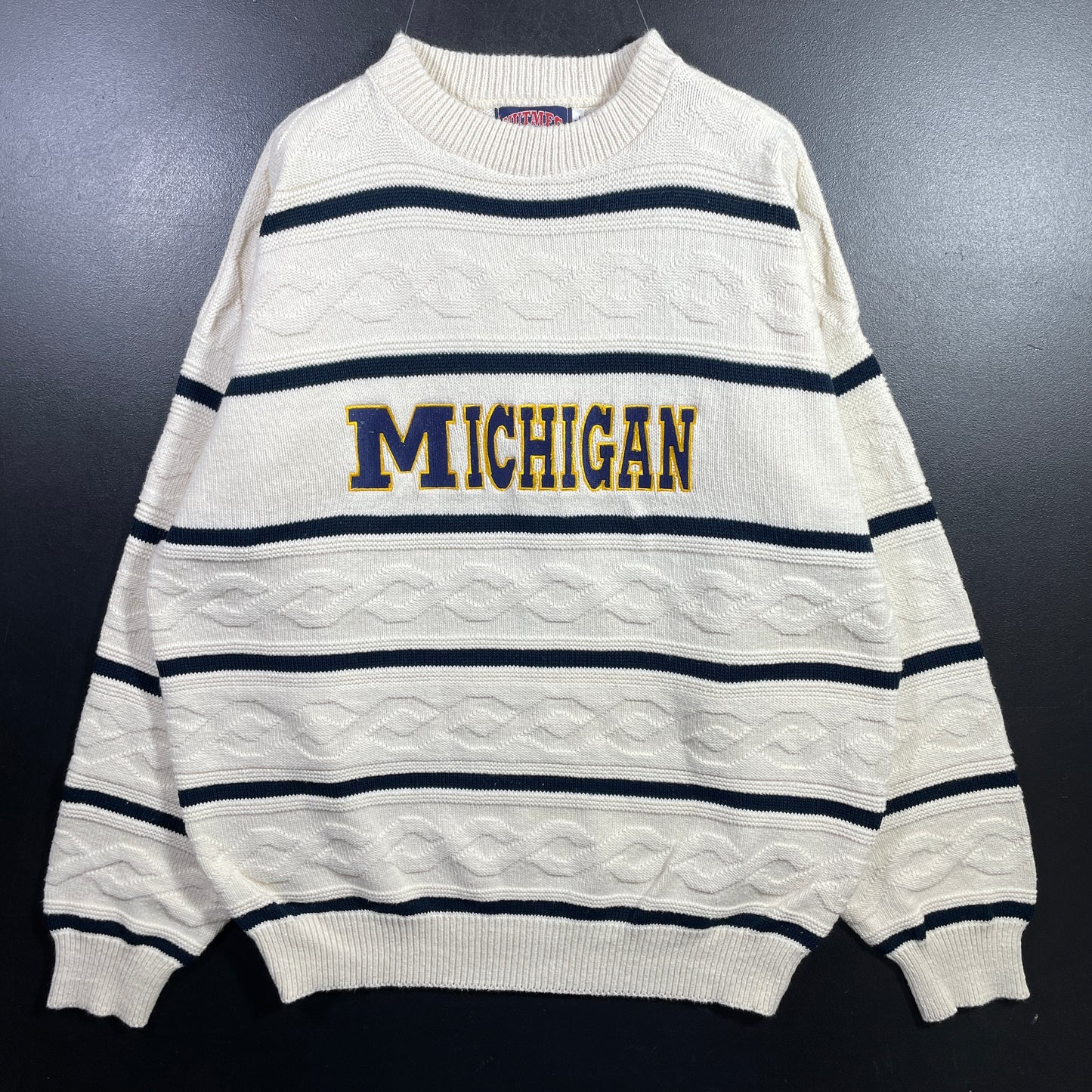 (L) 90’s MICHIGAN Vintage College Cotton Knit sweater / A1051S