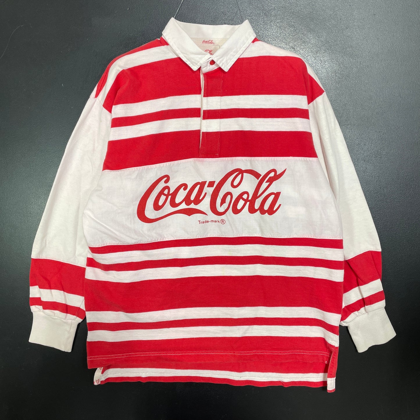 (L) 80's COCA COLA Vintage Rugby Shirt / A1542R