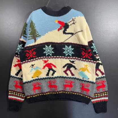 (Approx.L) Vintage ALPINE WINTER SPORTS Made in England Hand Knit Wool Sweater / A1194K